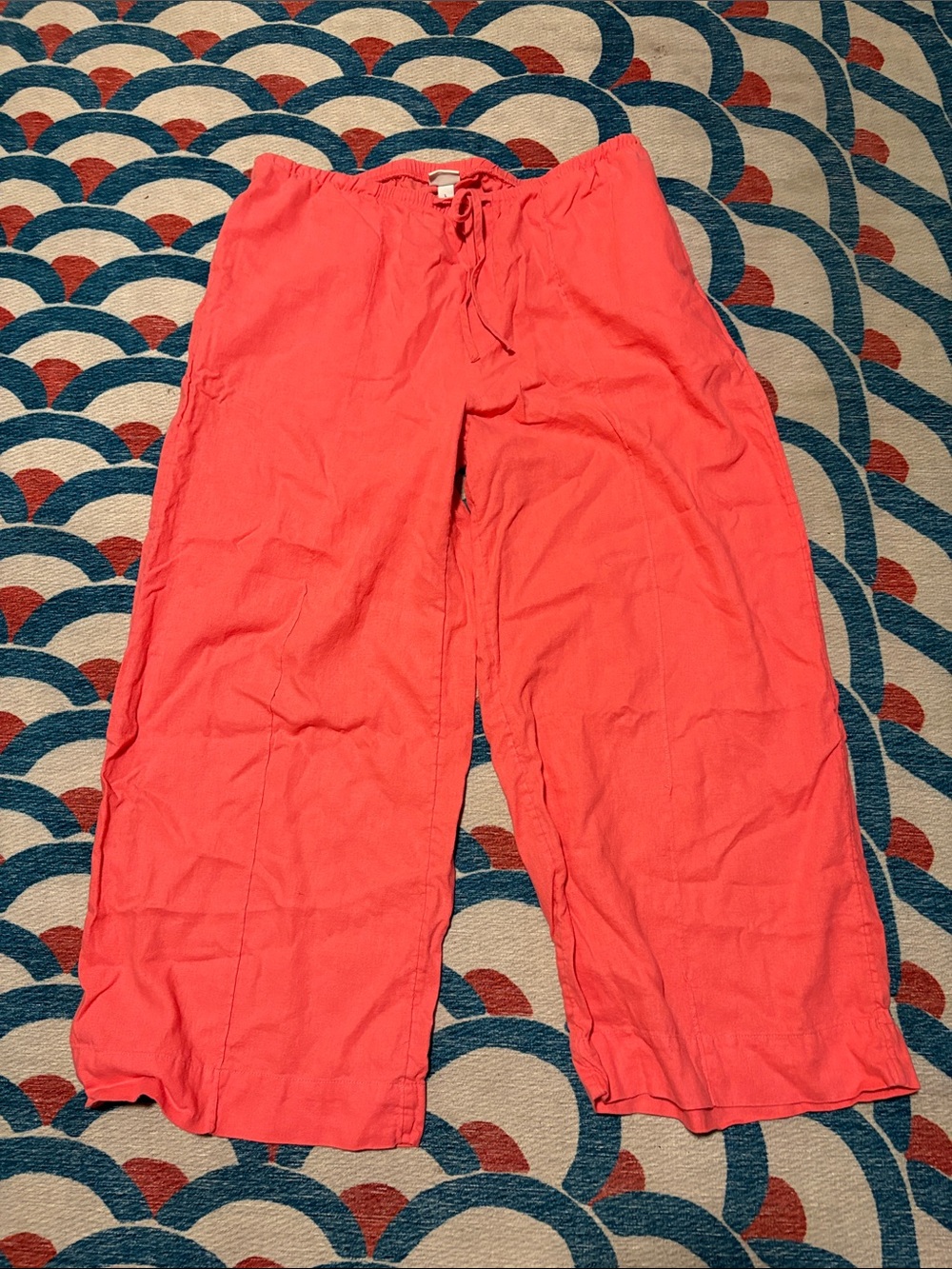 a new day Coral linen blend Wide-Leg Drawstring Pants